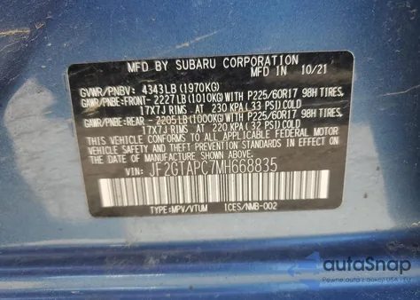 2021 Subaru Crosstrek Premium from USA, damaged, VIN JF2GTAPC7MH668835